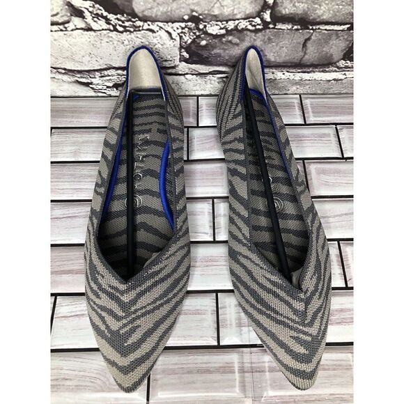 Rothy’s The Point Retired Grey Zebra Fabric Stripe Flats Women Sz 9.5M US/41EU - Picture 2 of 16